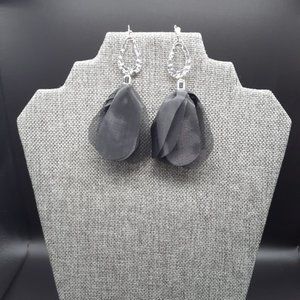 New! Handmade Black Fabric Petal Drop Dangle Earrings